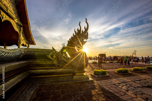 Wat Sirindhorn Wararam-Ubon Ratchathani:June20 2020,the atmosphere inside the religious tourist attraction,tourists come to see the evening light and the glowing church at night,Sirindhorn thailand photo