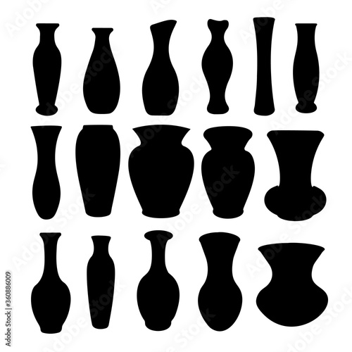 The vases in the set are long and wide. Vector image.