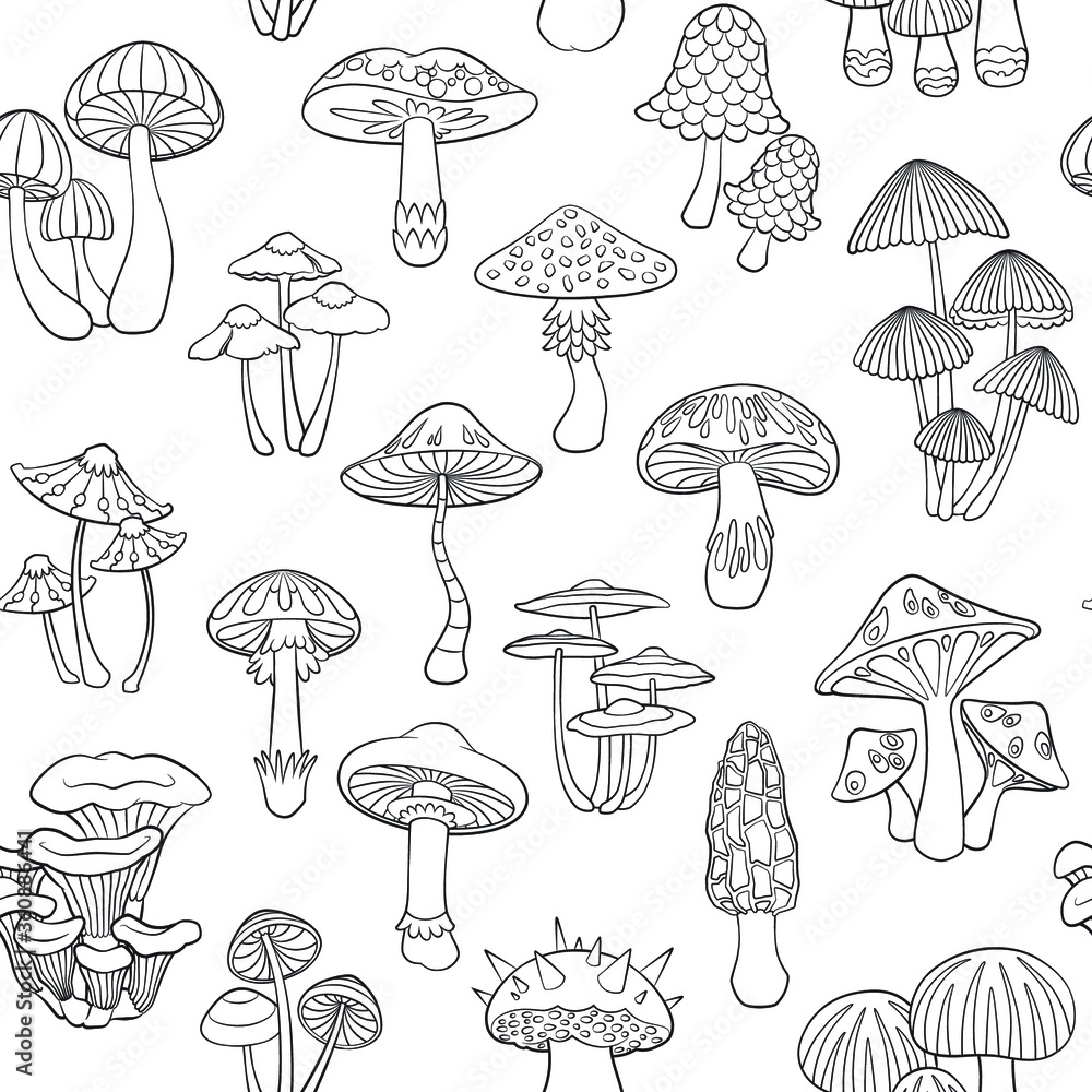 Mushrooms Seamless Pattern Stock Vector | Adobe Stock