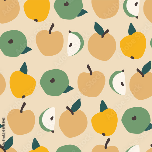 Vector seamless pattern with apples. Trendy hand drawn textures.