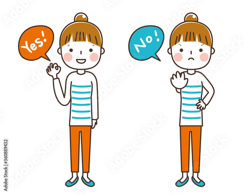 YES NO お団子頭の女性　全身　イラスト