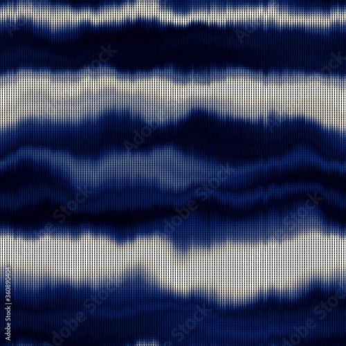 
Blurry gradient woven tie dye knit texture background. Wavy irregular bleeding watercolor ink seamless pattern. Digital indigo ombre distorted all over print. Variegated dripping effect backdrop.