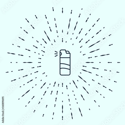 Black line Pepper spray icon isolated on grey background. OC gas. Capsicum self defense aerosol. Abstract circle random dots. Vector.