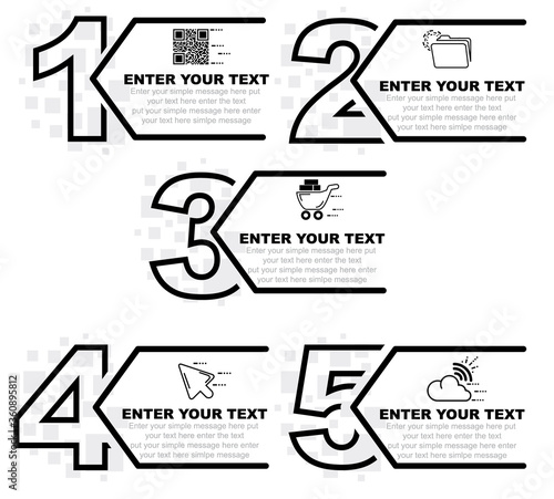 Minimal business infographic template with numbers 5 options or steps version seven black