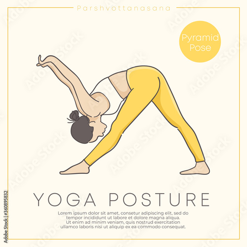 Banner design with hand drawn illustration of healthy young woman practicing yoga in pastel outfit : Vector Illustration