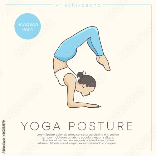 Banner design with hand drawn illustration of healthy young woman practicing yoga in pastel outfit : Vector Illustration