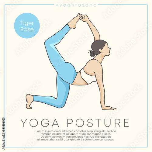 Banner design with hand drawn illustration of healthy young woman practicing yoga in pastel outfit : Vector Illustration