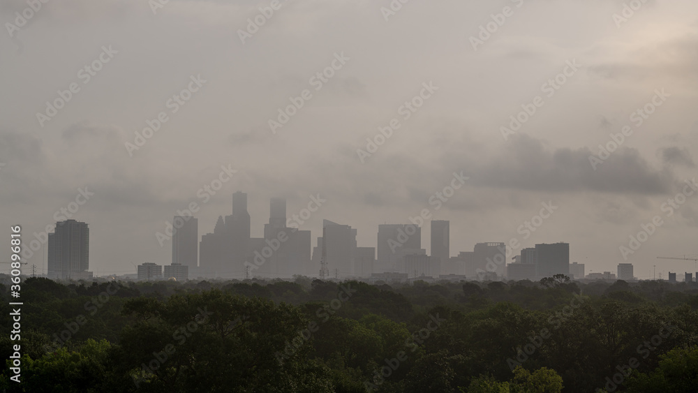 Sahara dust cloud over downtown Houston skyline