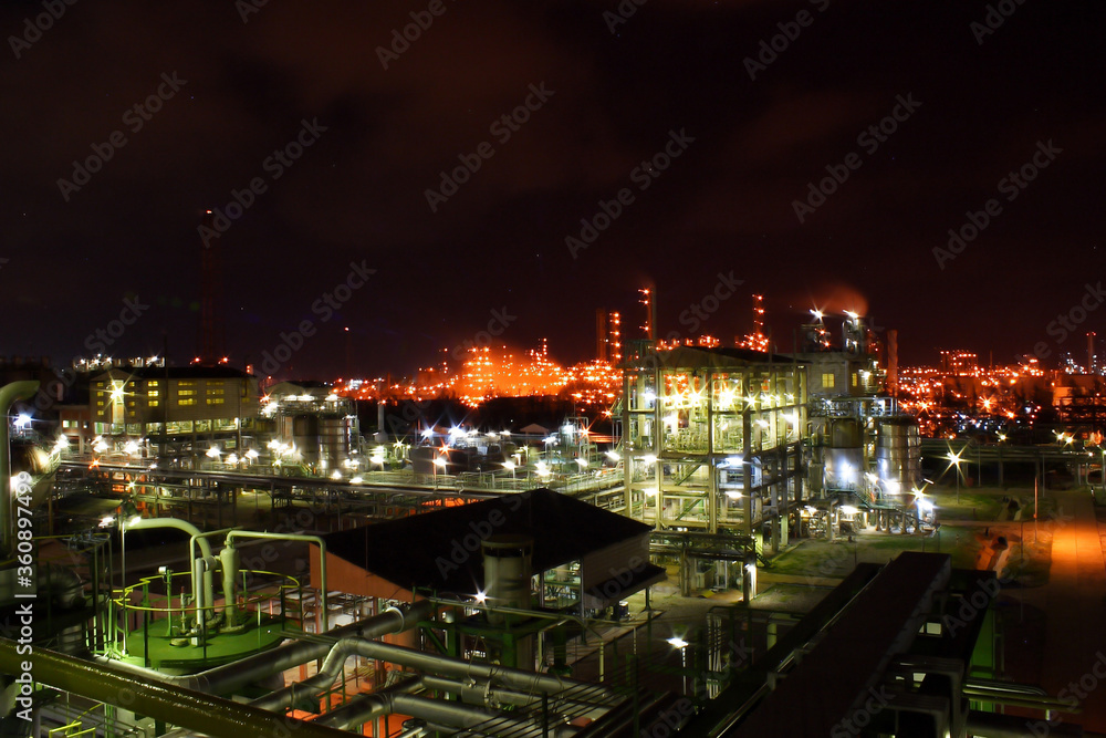 The light of a petrochemical factory that is normally produced on nights with full stars.