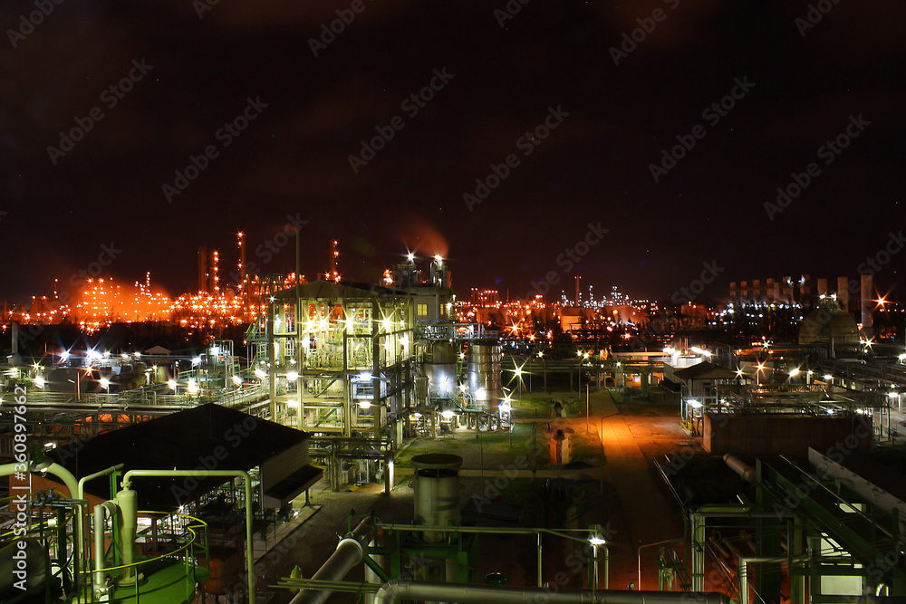 The light of a petrochemical factory that is normally produced on nights with full stars.