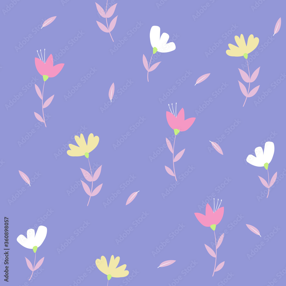 Seamless vector pattern with cute flowers and leaves. For fabric, Wallpaper, wrapping paper. Seamless vector pattern with cute flowers and leaves. For fabric, Wallpaper, wrapping paper.