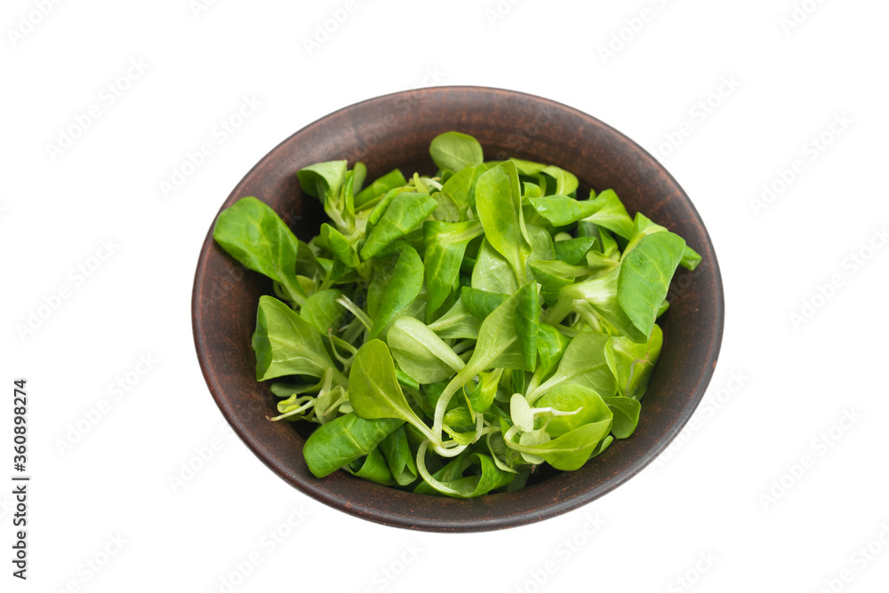 Mash salad in ceramic brown bowl isolated. Mash salad in ceramic brown bowl isolated.