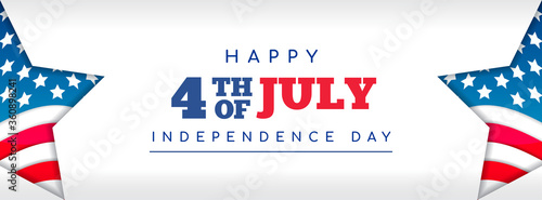 4th of July Banner Vector illustration, USA flag waving inside star shape on white background