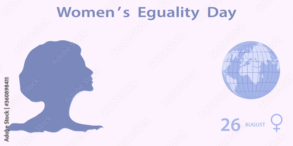 Globe, female face, august 26 - light background - vector. Banner. Women's Equality Day