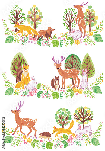 花　植物　動物　イラスト　セット