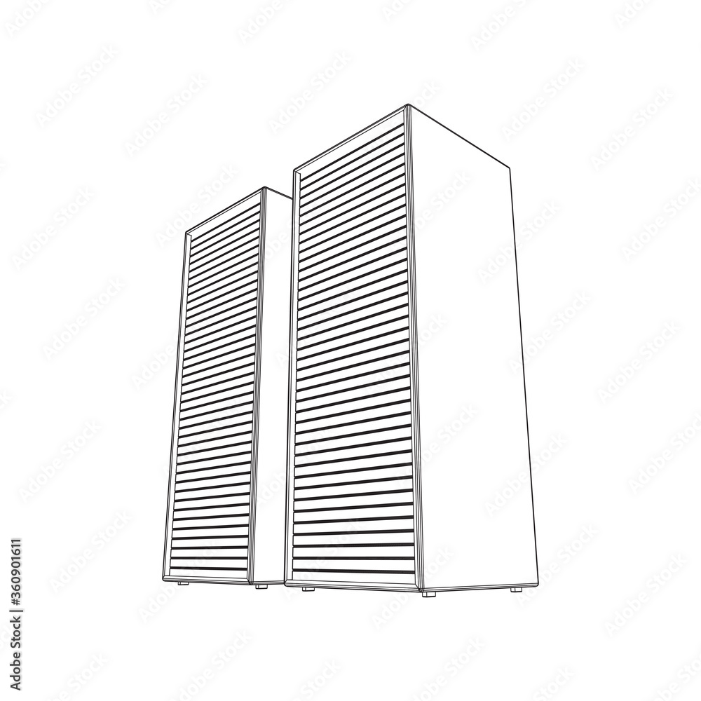 Data center storage room object. Hardware equipment telecommunication server. Computer database tower. Internet industry cluster. Wireframe low poly mesh 3d render illustration Data center storage room object. Hardware equipment telecommunication server. Computer database tower. Internet industry cluster. Wireframe low poly mesh 3d render illustration
