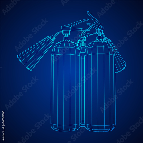 Fire extinguisher. Wireframe low poly mesh vector illustration.