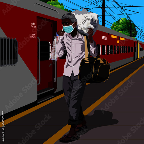 Migrant worker boarding a special train back home during a nationwide lockdown