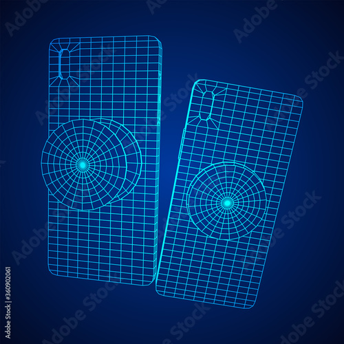 Smartphone Cellphone Pop Socket Holder. Wireframe low poly mesh vector illustration.