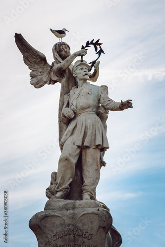 Photos Seagull sitting on a war memorial in the city of Calais, France