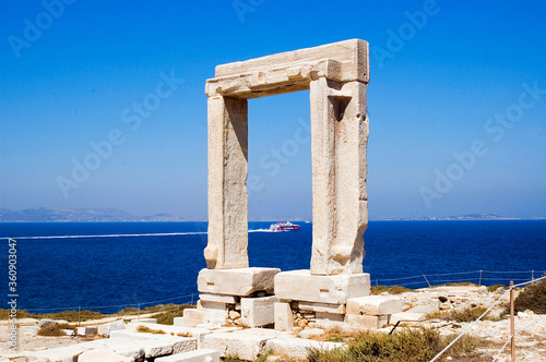 naxos island, greece, vacation, island, ruins, portara, gate