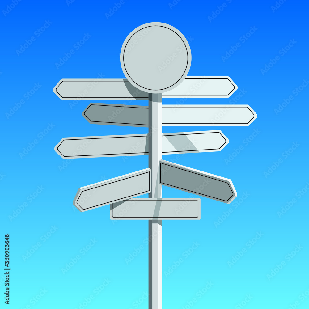 Blank directional signs pointing left and right on blue sky background. Flat vector Illustration. Flat vector design. Blank directional signs pointing left and right on blue sky background. Flat vector Illustration. Flat vector design.