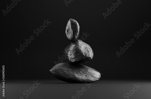 Stone podium product on black background. 3d rendering
