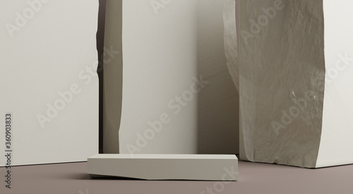 minimal cosmetics rectangle stand in pastel background,3d rendering