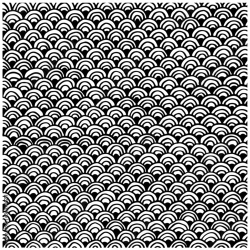 Flat doodle illustration, Chinese traditional oriental ornament pattern background. Black and white waves or cloud design.