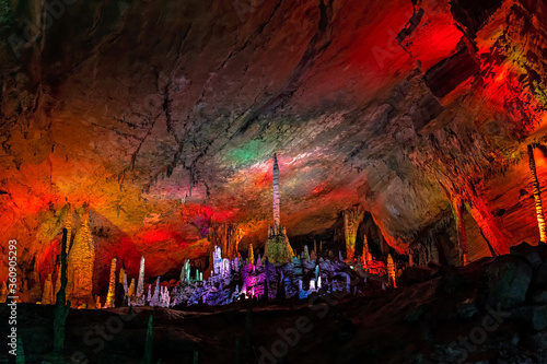 Stunning interior of Huanglong Yellow Dragon Cave photo