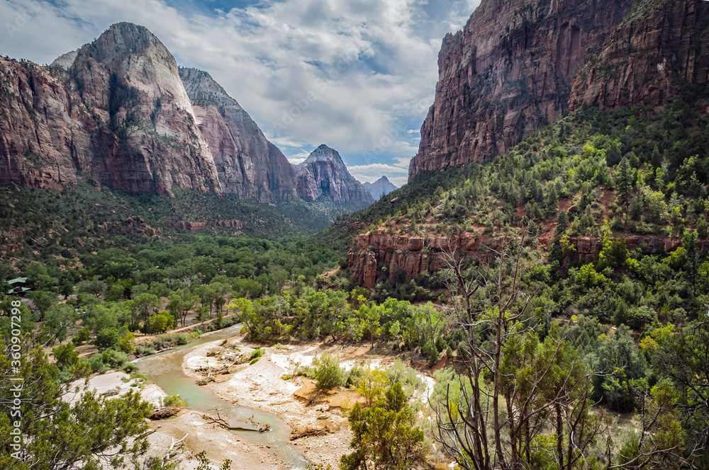 Mountain landscape with blue sky in Zion National Park