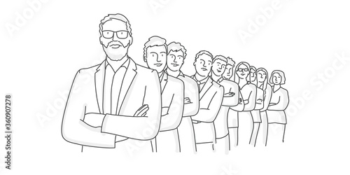 Group of business people. Line drawing vector illustration.
