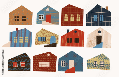 Set of cute Scandinavian style houses. 