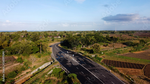 aerial view of the highway with beautiful views. the southern Java crossing line