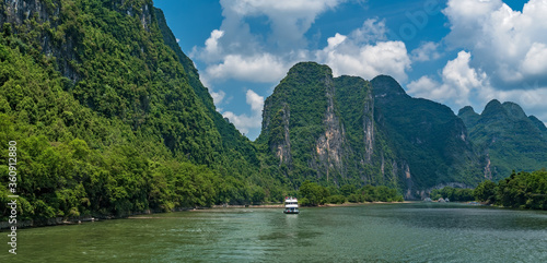 Tourist boat sailing on a Li River in China