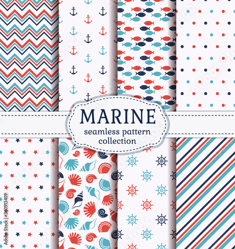 Sea and nautical seamless patterns set.