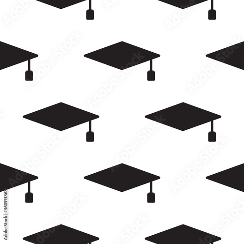 Graduation cap seamless pattern background icon. Finish education hat sign symbol pattern. Stock vector illustration isolated on white background