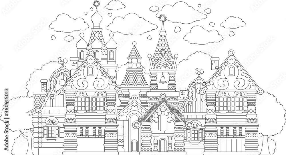 Coloring Pages. Coloring fairy tale castle. Antistress.