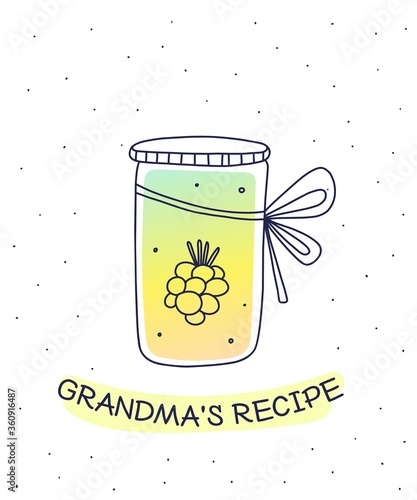 Vector illustration of color glass jar with homemade raspberry j