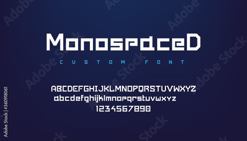 Logo font. Futuristic geometric alphabet with uppercase and lowercase symbols for logo, game UI interface and poster headers. Vector image dynamic abstract typeface for creativity photo