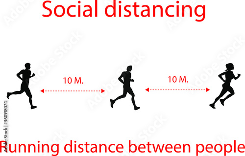 Social distancing,Silhouette runner running outdoor. People running distance between people from each other. Training after covid-19 coronavirus quarantine. Flat vector  exercise after pandemic