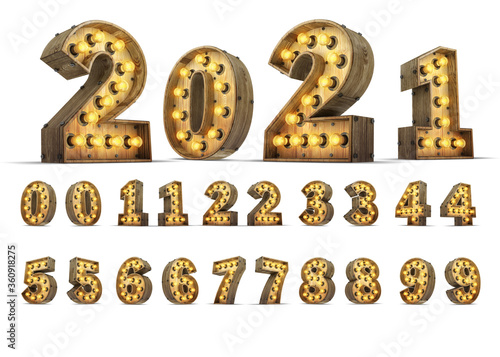 Fototapeta Naklejka Na Ścianę i Meble -  Wood number light bulb 3d rendering illustration.