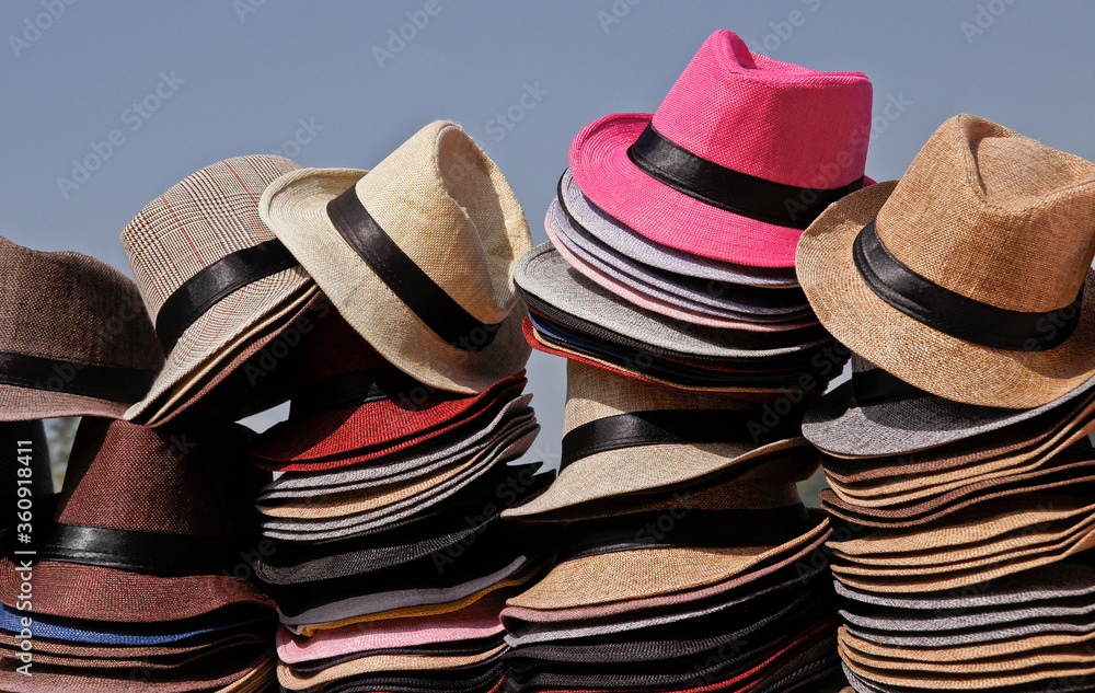 Trilby hats on display for sale in Nepal