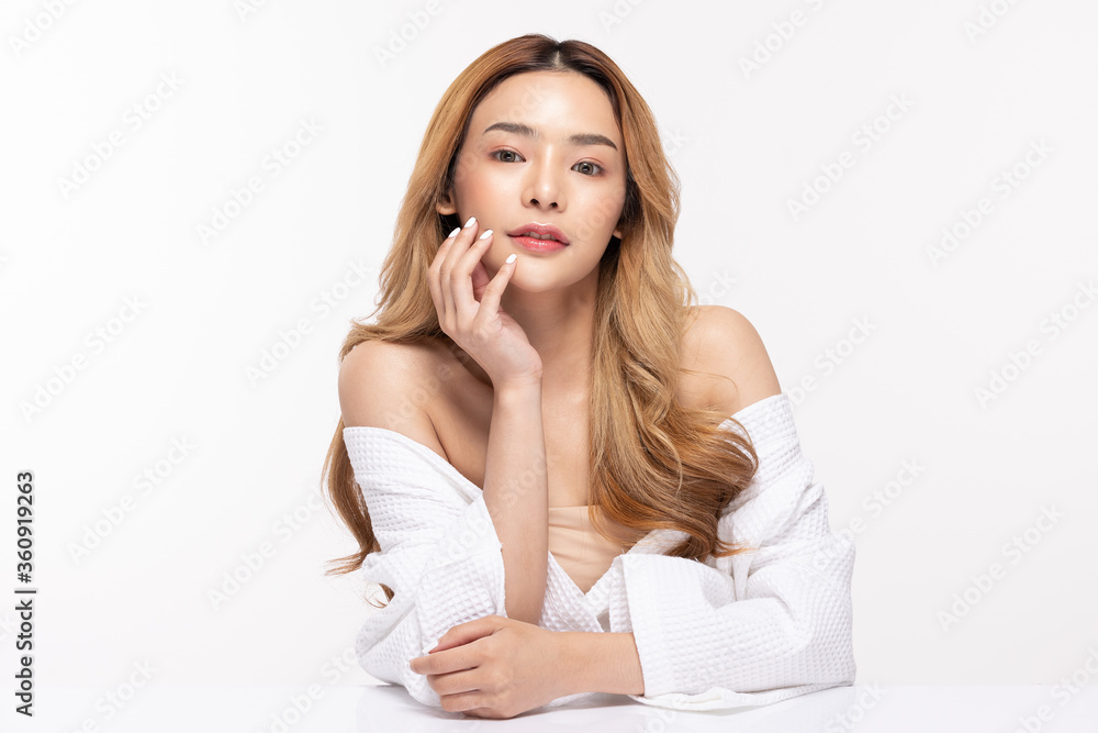 Beautiful Asian woman look at camera smile with clean and fresh skin Beautiful Asian woman look at camera smile with clean and fresh skin