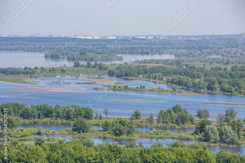 view from the height of the floodplain of the Kama River on a spring sunny day