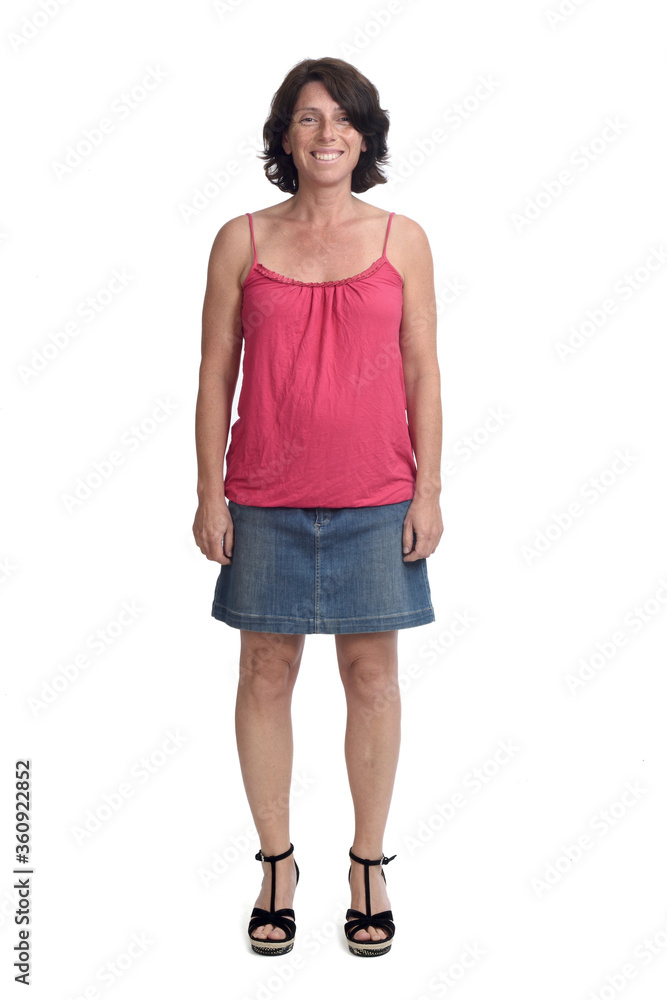 woman in a denim skirt on white background, woman in a denim skirt on white background,
