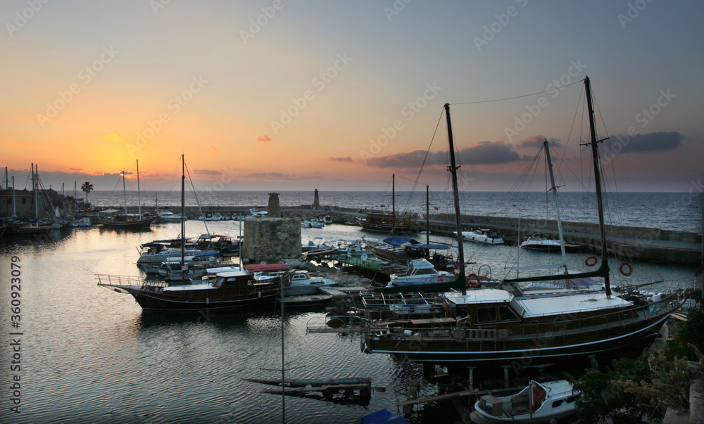 Harbor at sunset in Kyrenia (Girne), North Cyprus.
