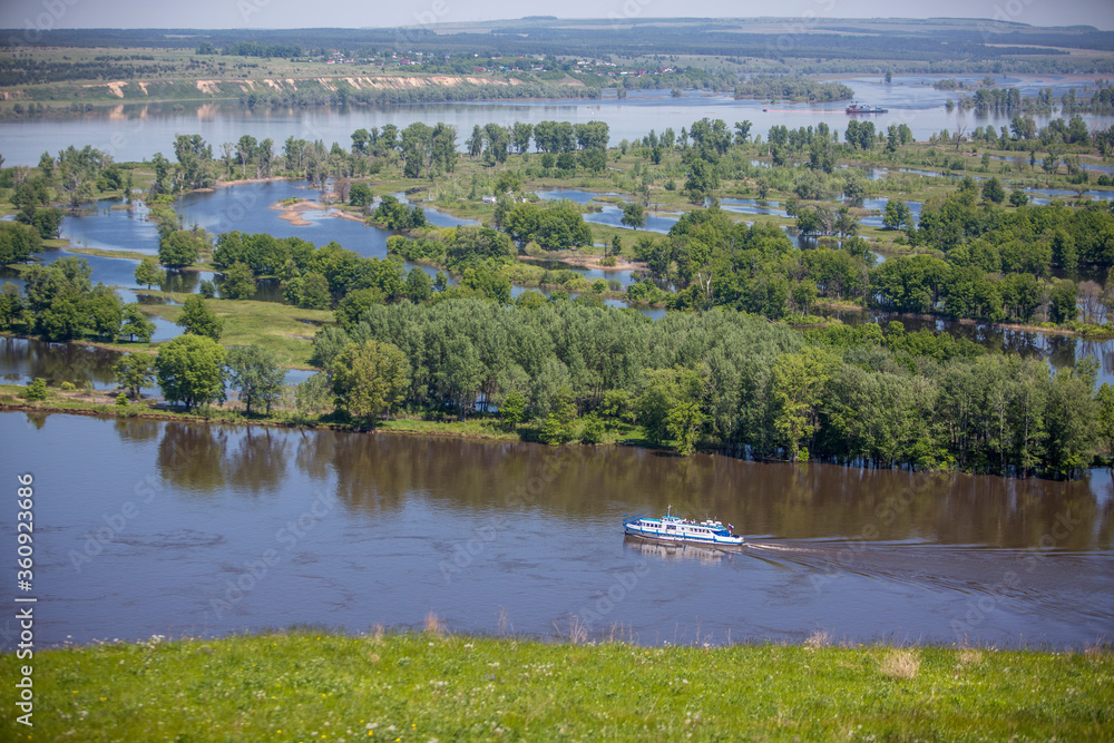 Sokolka, Tatarstan / Russia - 05.30.2020: traffic on the Kama River