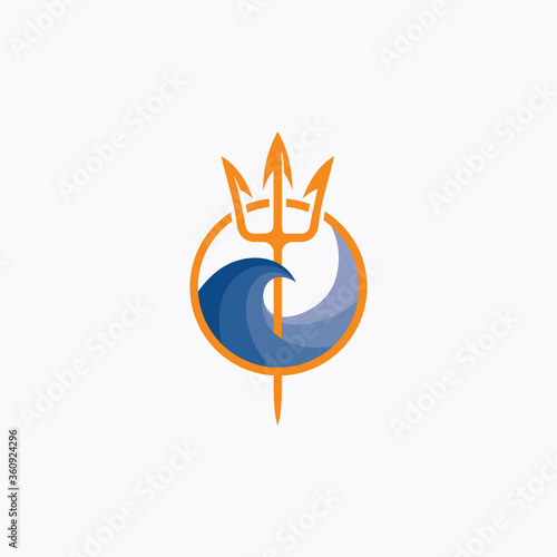 Neptune trident logo and sea wave