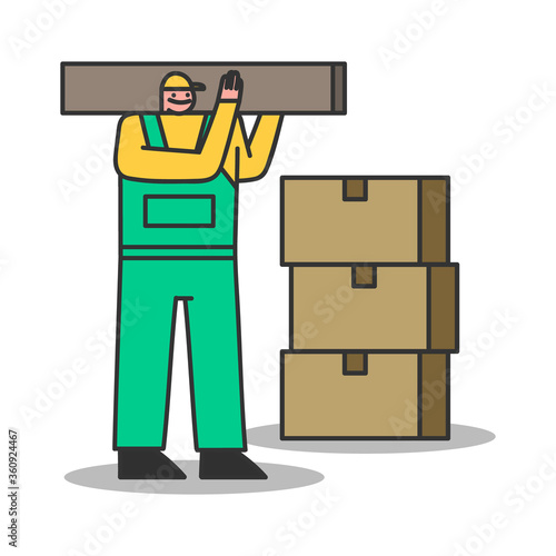 Delivery man carry carton boxes. Courier and loader for home moving and shipment service